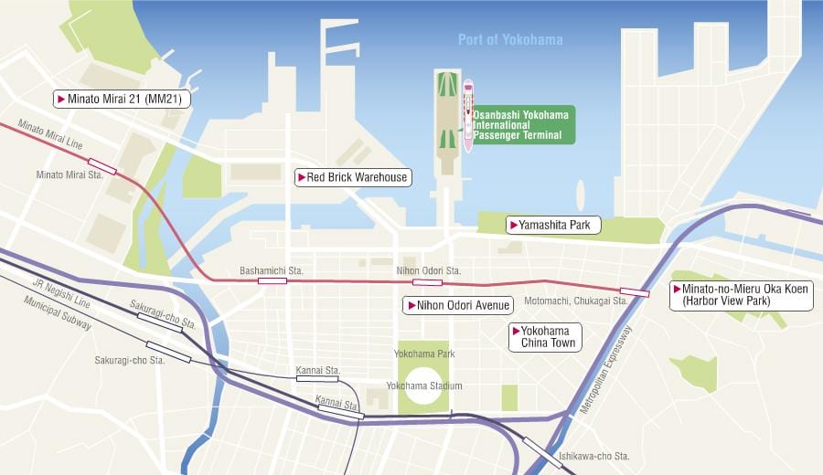 La carte de Yokohama, le terminal de croisière 